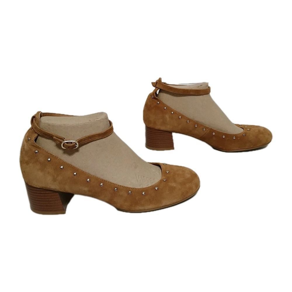 Montana Artisan Crafted Women Block Heels Shoes 11M Tan Suede Southwestern Studs